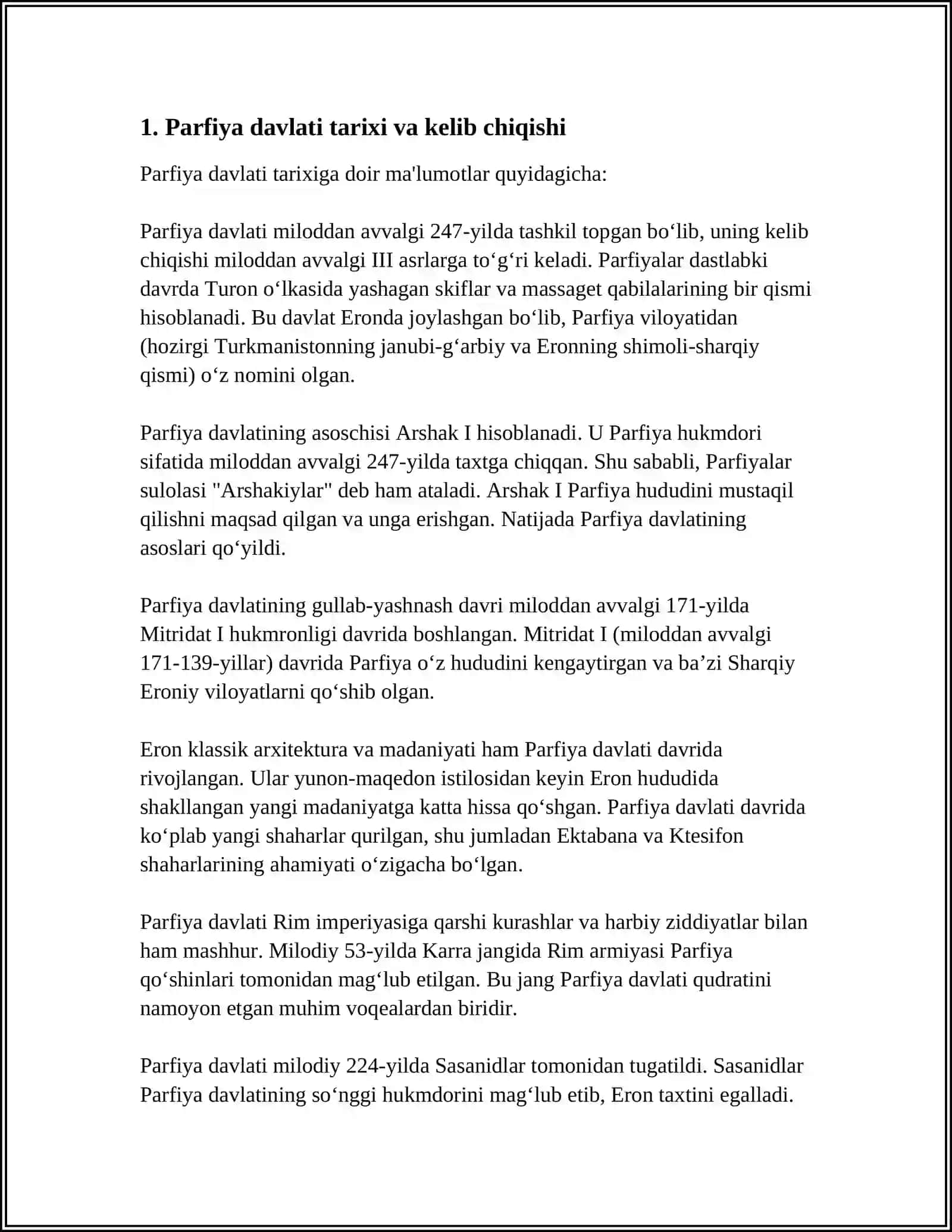 PARFIYA DAVLATI. YUNON-BAQTRIYA PODSHOLIGI 3