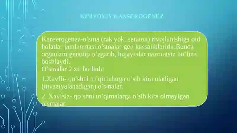 Tamakidagi benzapirenni o'pkada neoplastik jarayonlar rivojlanishidagi ahamiyati 3
