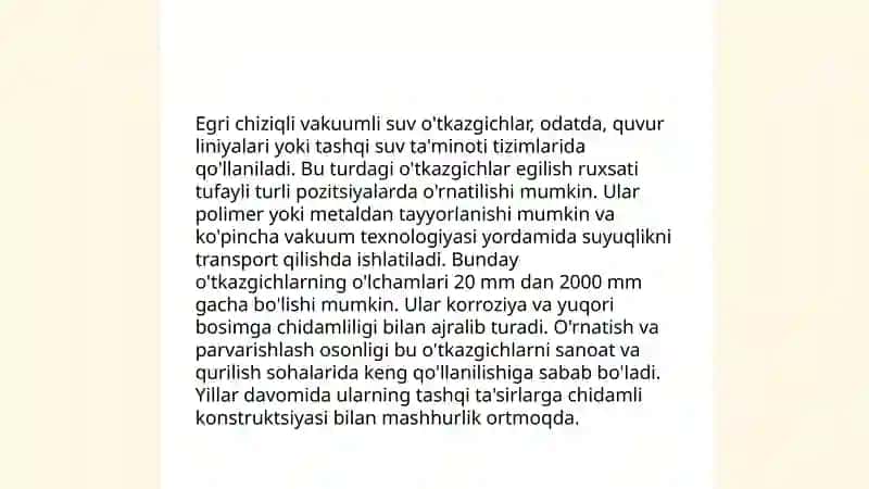 Egri chiziqli vakumli amaliy devorli suv oʻtkazgichlar hisobi 3