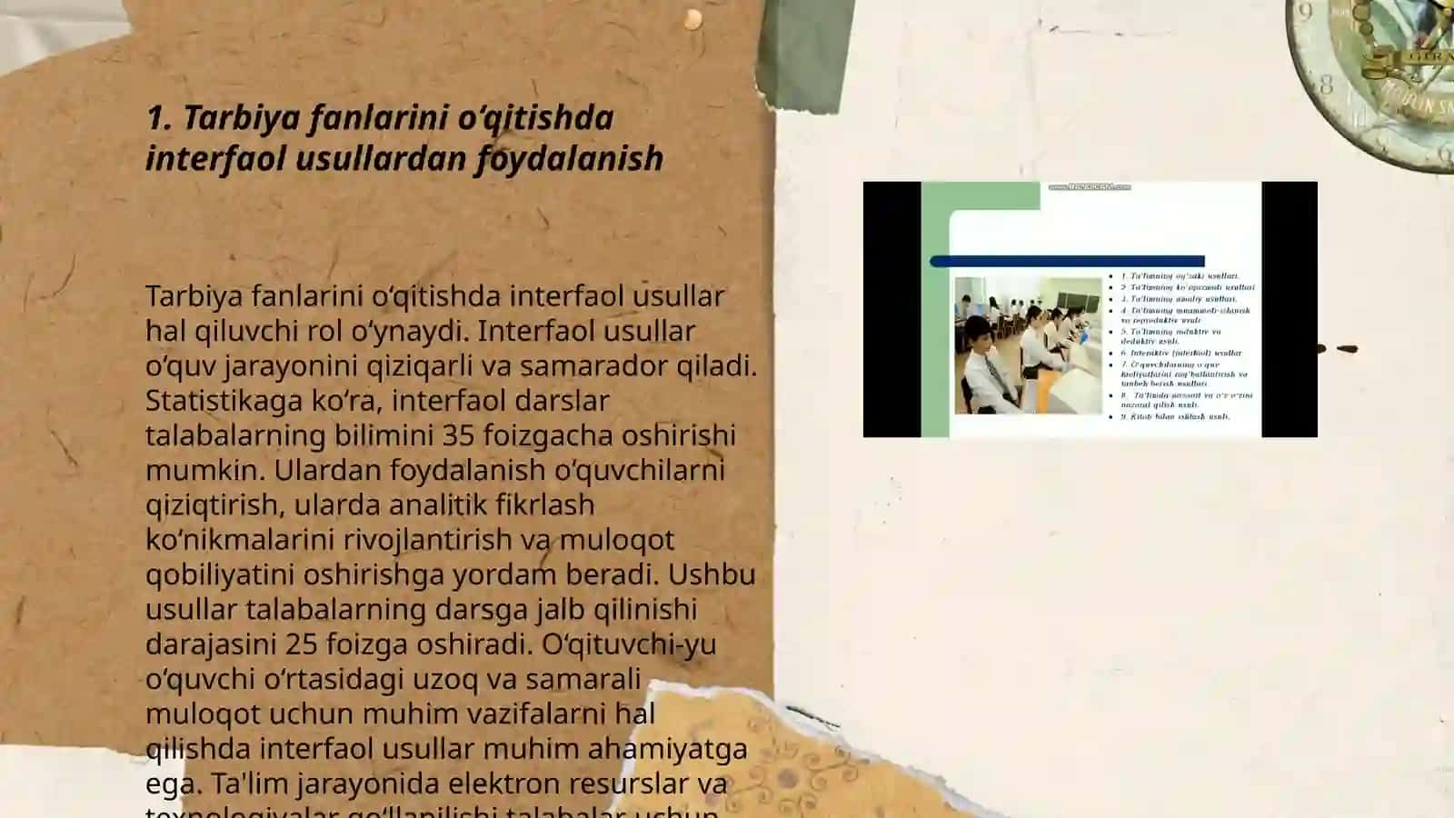 Tarbiya fanlarini o‘qitish metodikasi pedagogik texnologiyalardan foydalanish 3