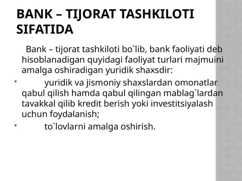 Banklar faoliyatining huquqiy maqomi 3