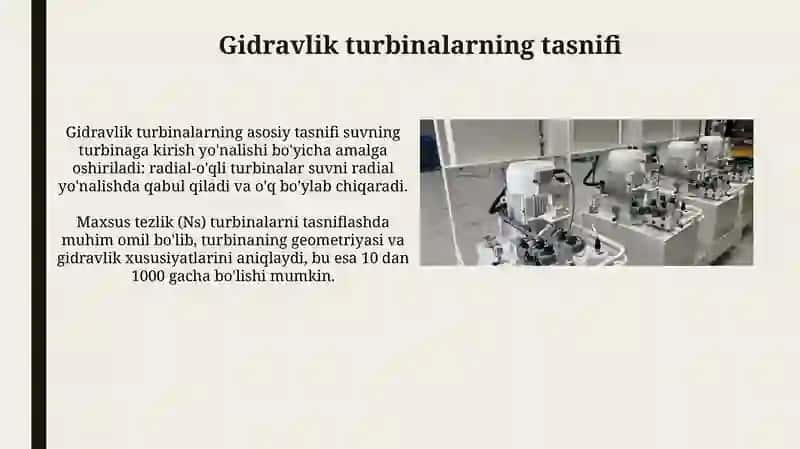 Gidroturbinalarni tasniflash va ularning gidravlik ko‘rsatkichlari 3
