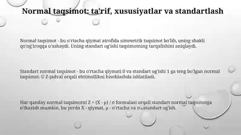 Normal taqsimlanishning tadbiqiy jihatlari 3