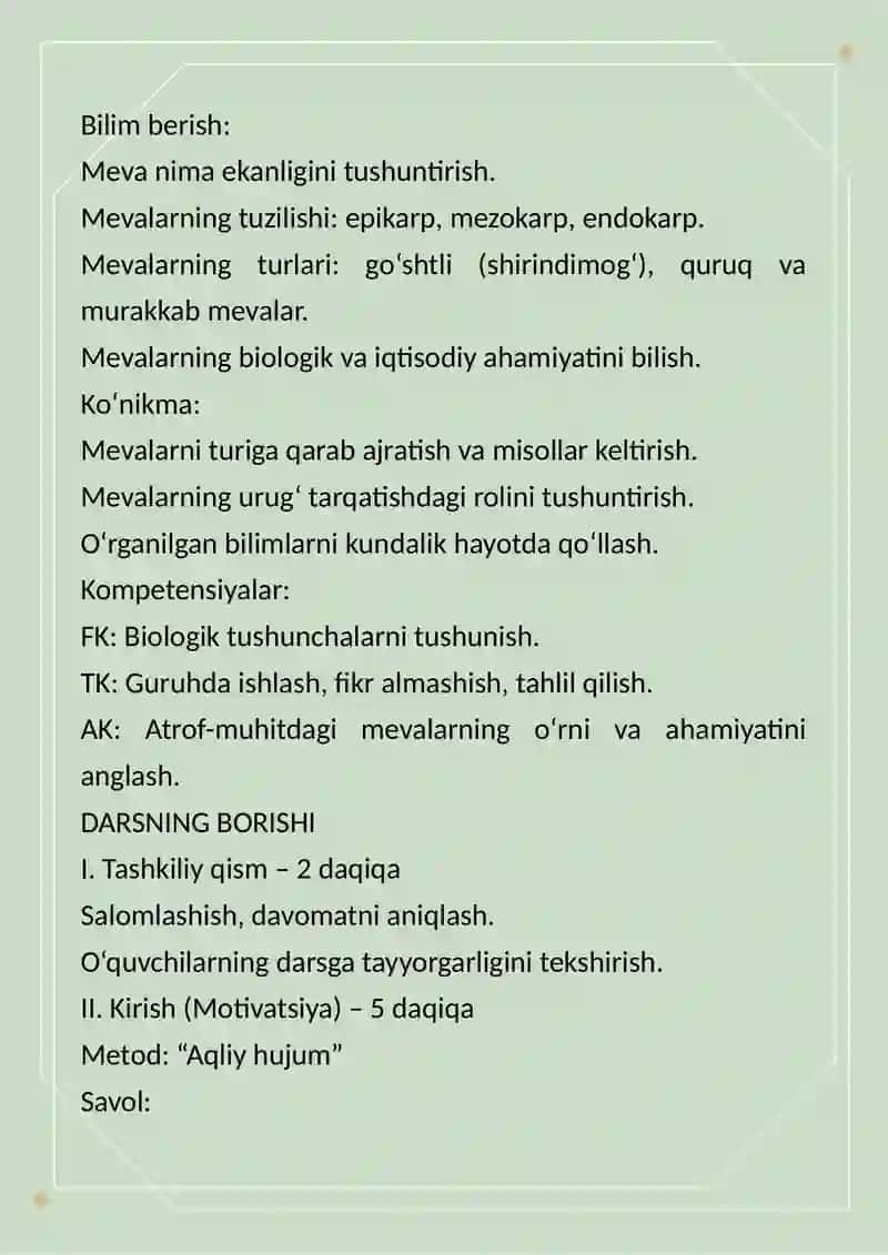 Meva. Dars ishlanma 3