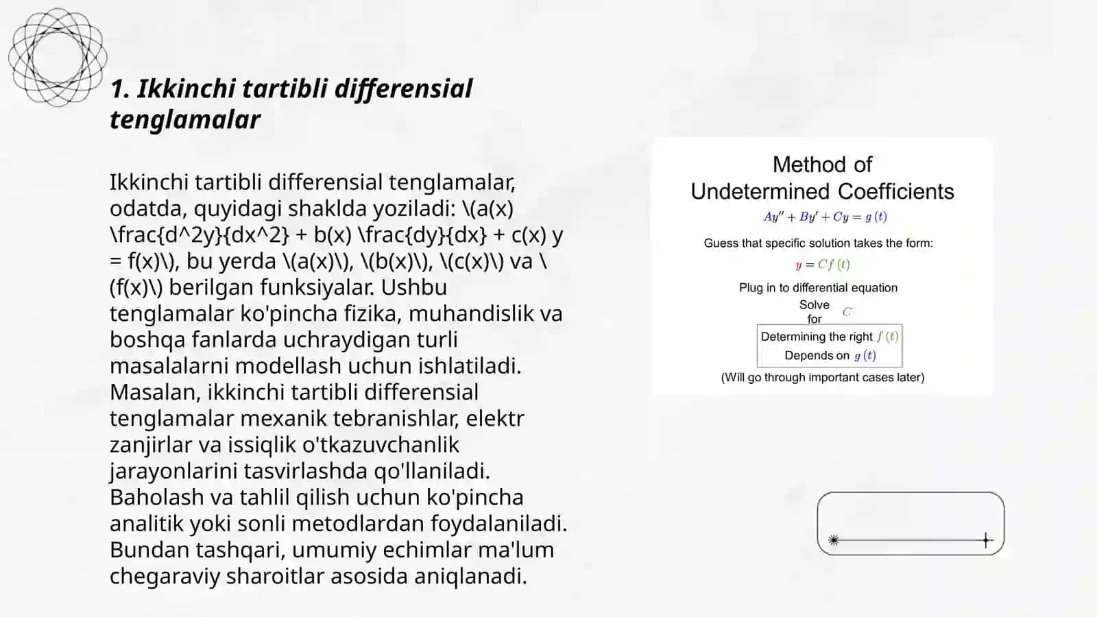Ikkinchi tartibli bir jinsli differensial tenglamaning umumiy yechimi va yechimlarning fundamental sistemasi 3