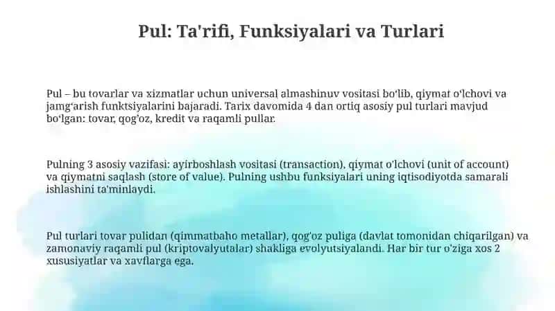 Pulning mohiyati va funksiyalari 3