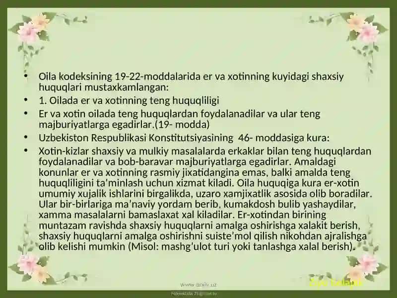 ER-XOTINNING SHAXSIY HUQUQ VA MAJBURIYATLARI 3