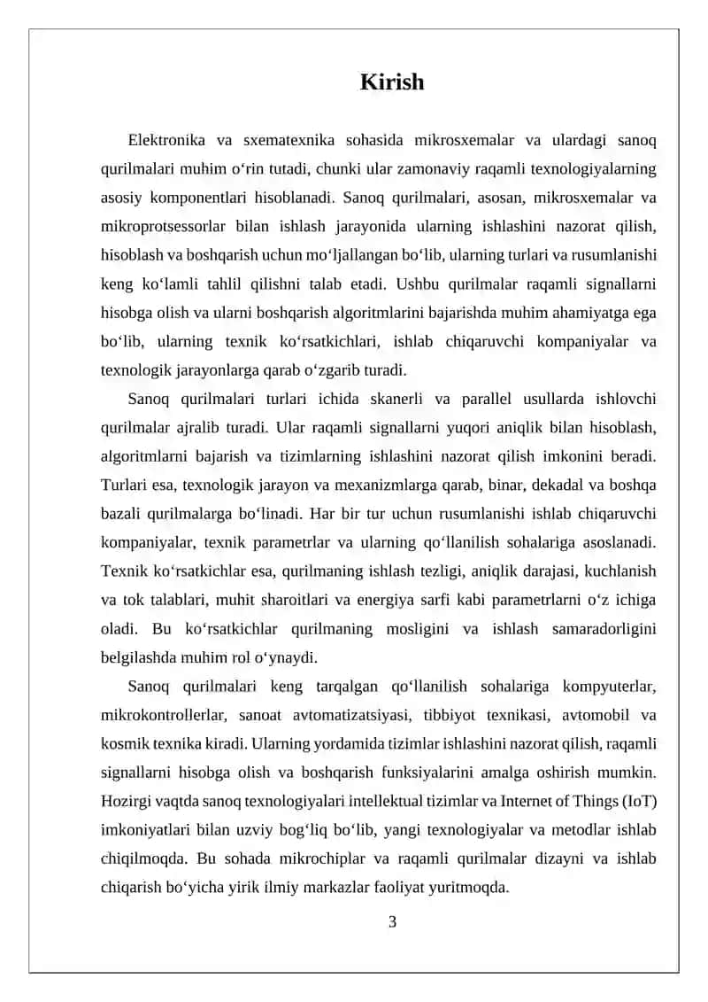 Sanoq qurilmalari turlari, rusumlanishi, texnik koʻrsatgichlari va tadqiqi 3