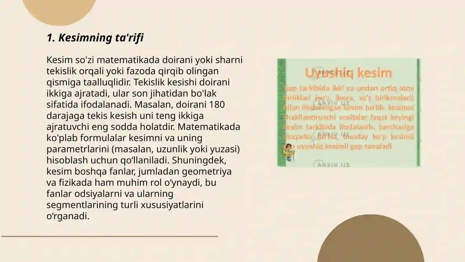 Kesim va uning turlari, ifodalanishi 3