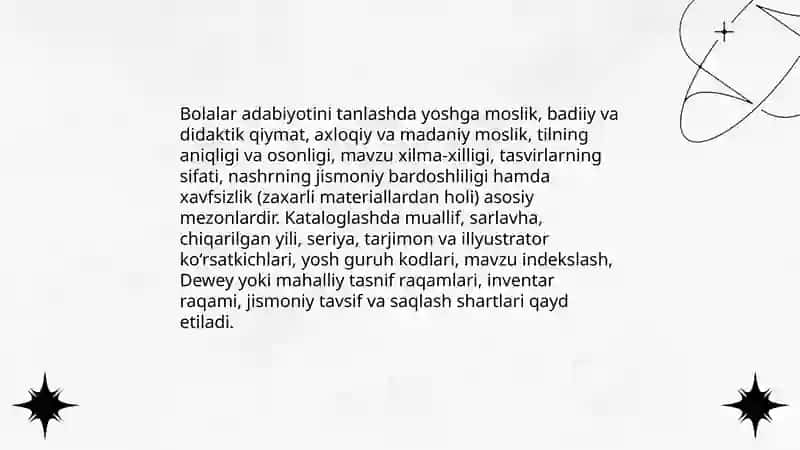 Bolalar adabiyotini tanlash va kataloglash anʼanaviy tamoyillari 3