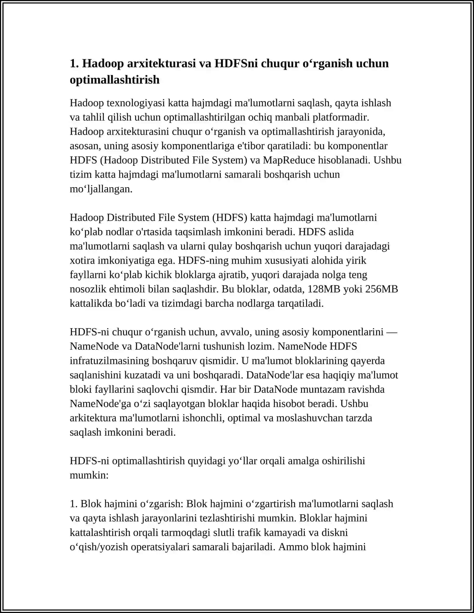 HADOOP TEXNOLOGIYASI CHUQUR O'RGANISH VA YUQORI DARAJADA TAXLIL QILISH 3