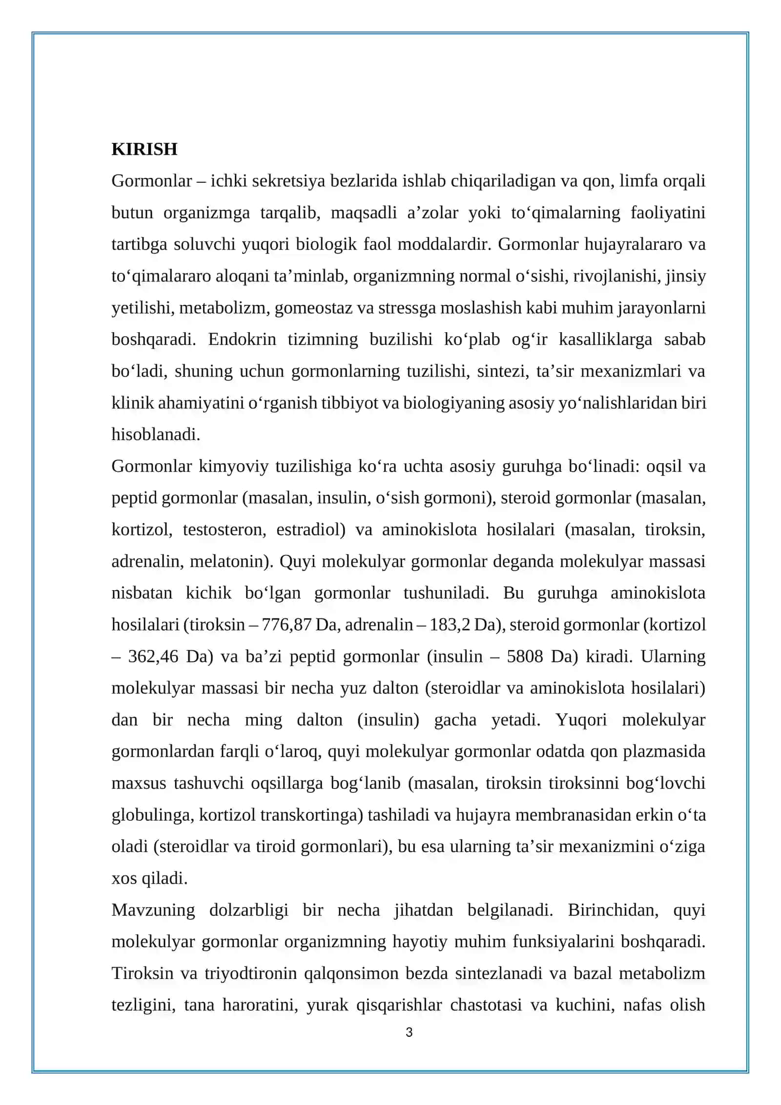 Quyi molekulyar gormonlar (tiroksin, kortizol, insulin va boshqalar) (BIORGANIK KIMYO) 3