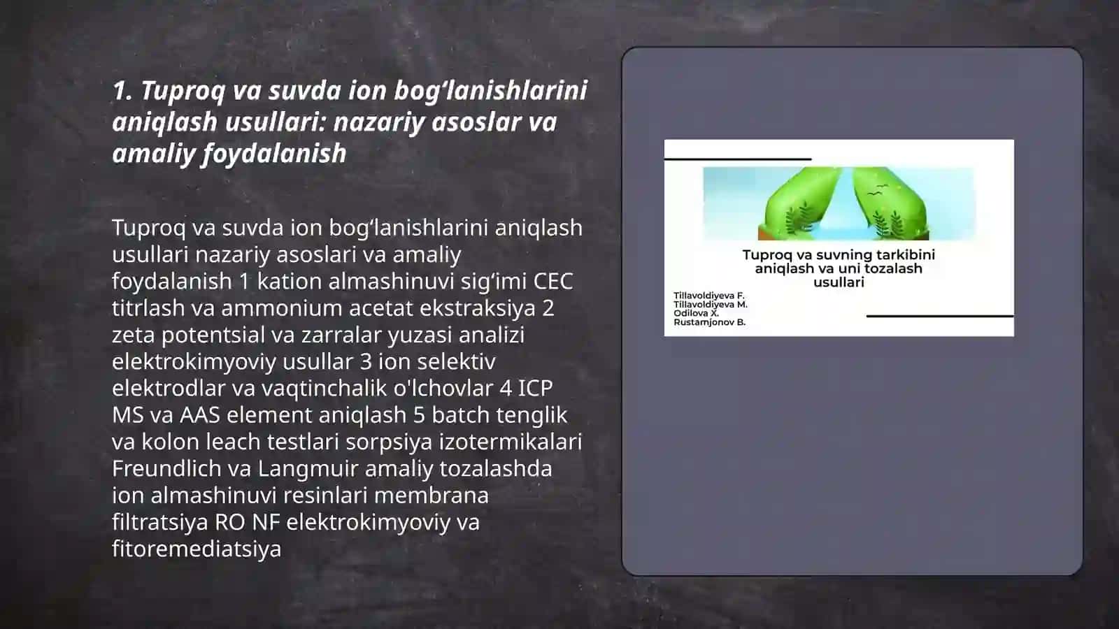 Tuproq va suvda ion bogʻlanishlarini aniqlash usullari: nazariy asoslar va amaliy foydalanish 3