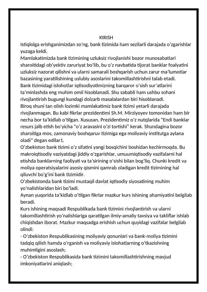 O'zbekistonda bank tizimini rivojlantirish istiqbollari 3