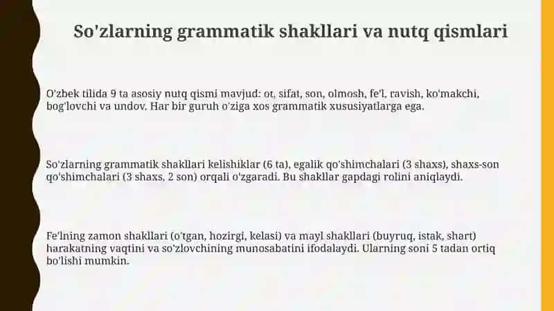 So'zning grammatik shakllari. So'z turkumlari 3