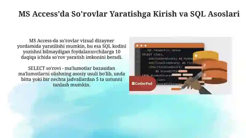 MS Access da So'rovlar Yaratish Asoslari 3