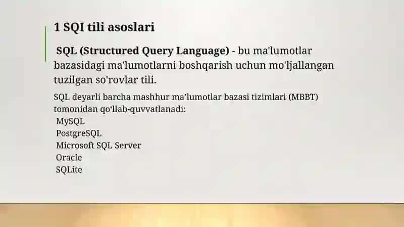 SQL til va uning imkoniyatlari 3