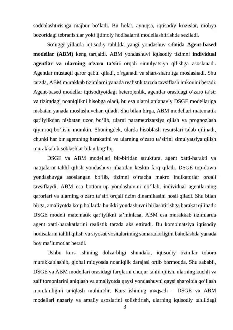 Agent-based modellar (ABM) va an’anaviy DSGE modellarini taqqoslash 3