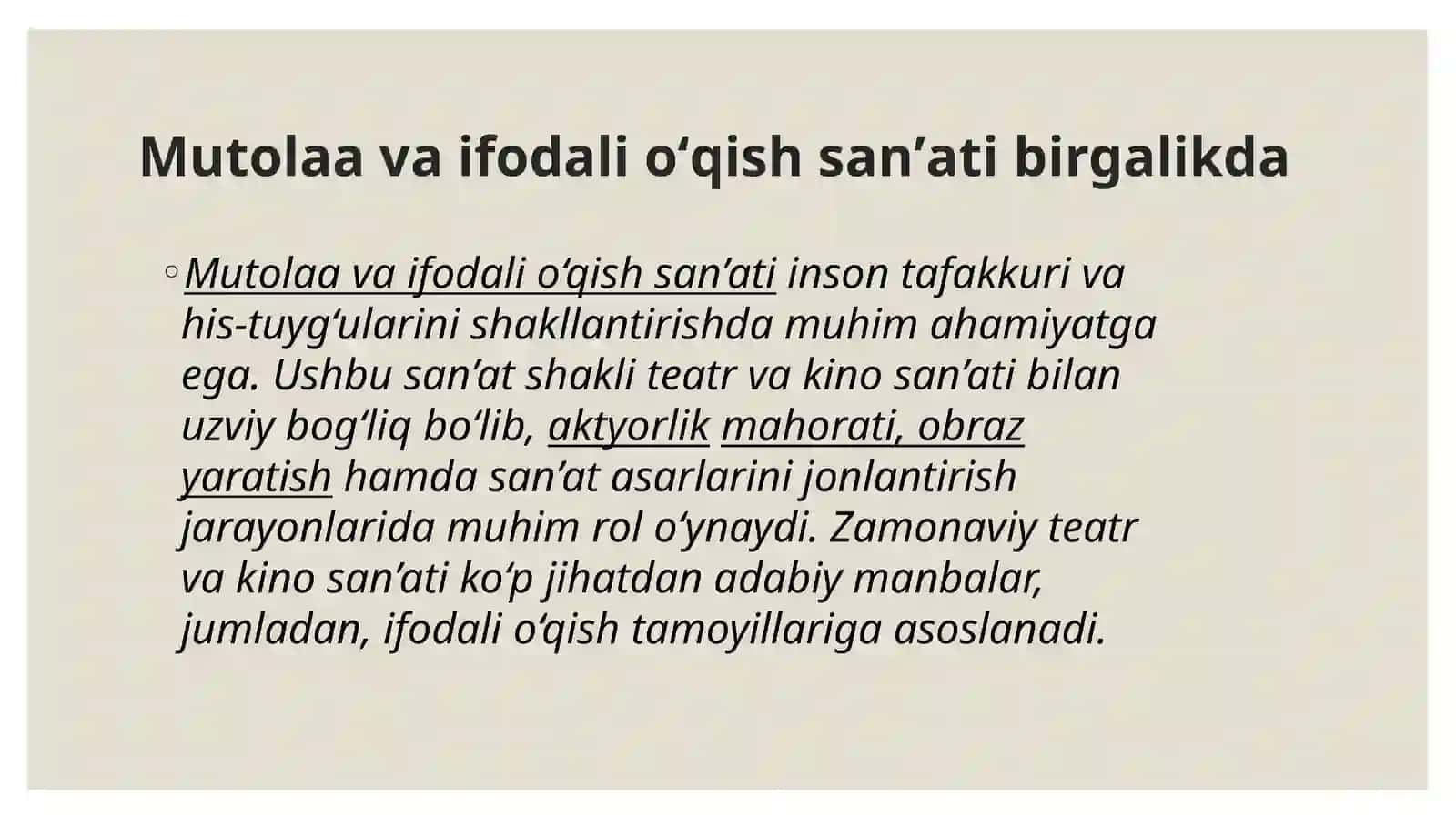Mutolaa va ifodali o‘qish san’atining teatr va kino san’ati bilan bog‘liqligi 3