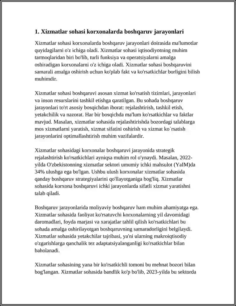 XIZMATLAR SOHASI KORXONA VA TASHKILOTLARDA BOSHQARUV JARAYONI VA UNI USULLARI 3