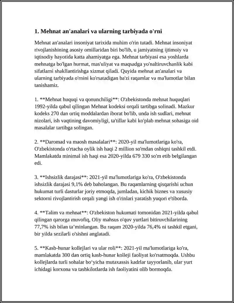REFERAT Mavzu: MEHNAT AN'ANALARIDA MEHNAT TARBIYASI 3