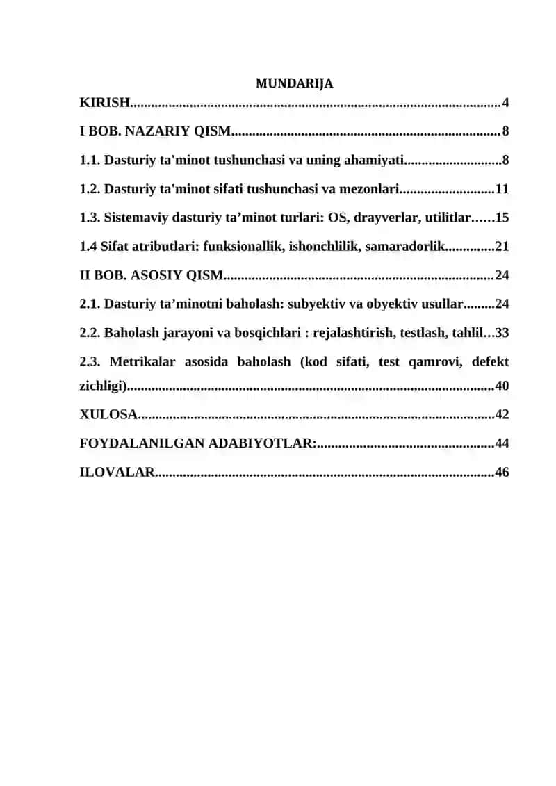 DASTURIY TAMINOT SIFATINI BAHOLASH USULLARI 3
