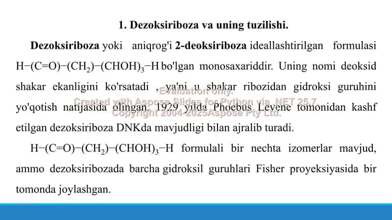 5. Dezoksiriboza – tuzilishi, tautomeriyasi, kimyoviy xossalari va biologik ahamiyati. Taqdimot 14 bet 3