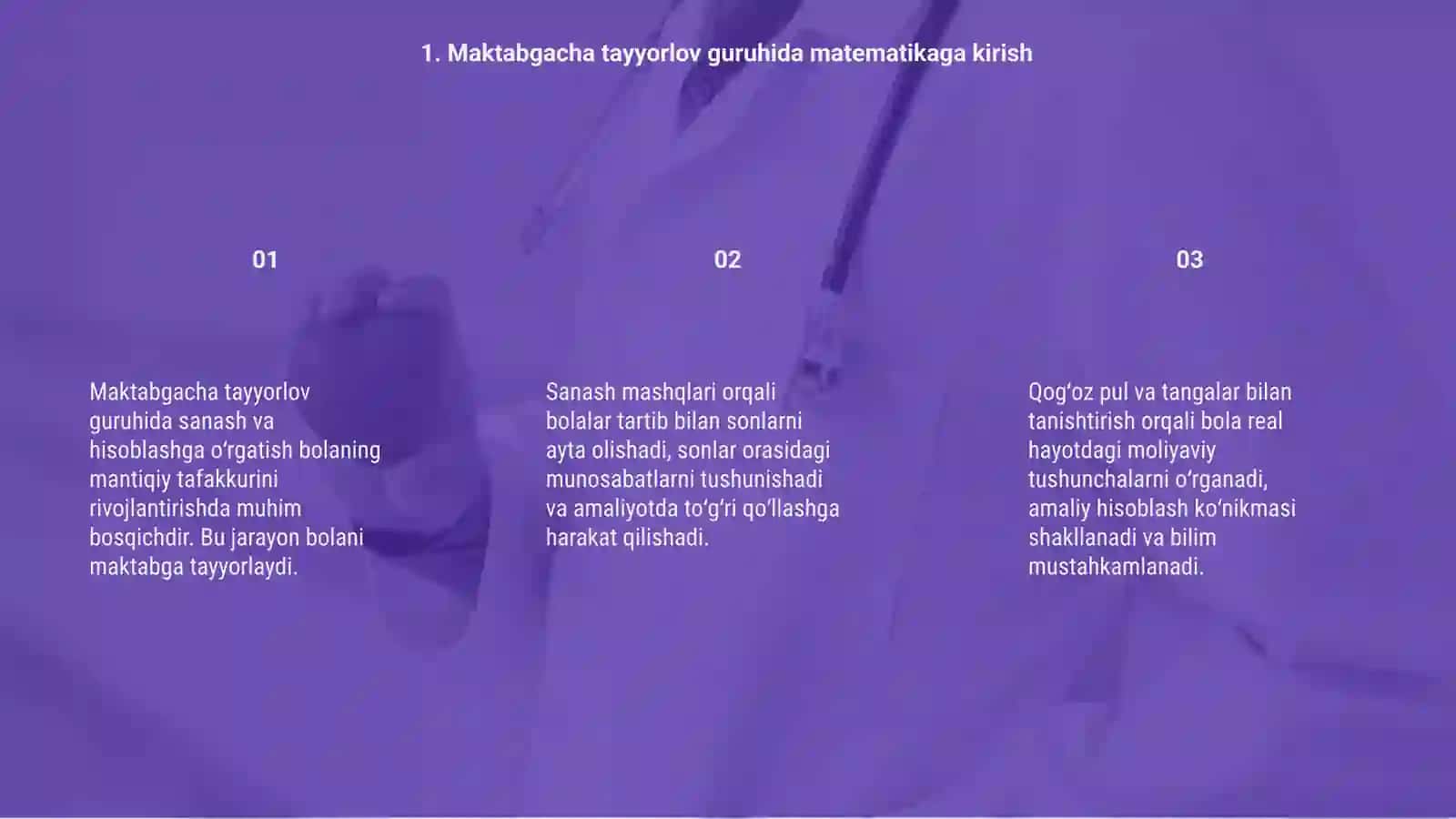 Maktabgacha tayyorlov guruhida sanash va hisoblashga oʻrgatish 3
