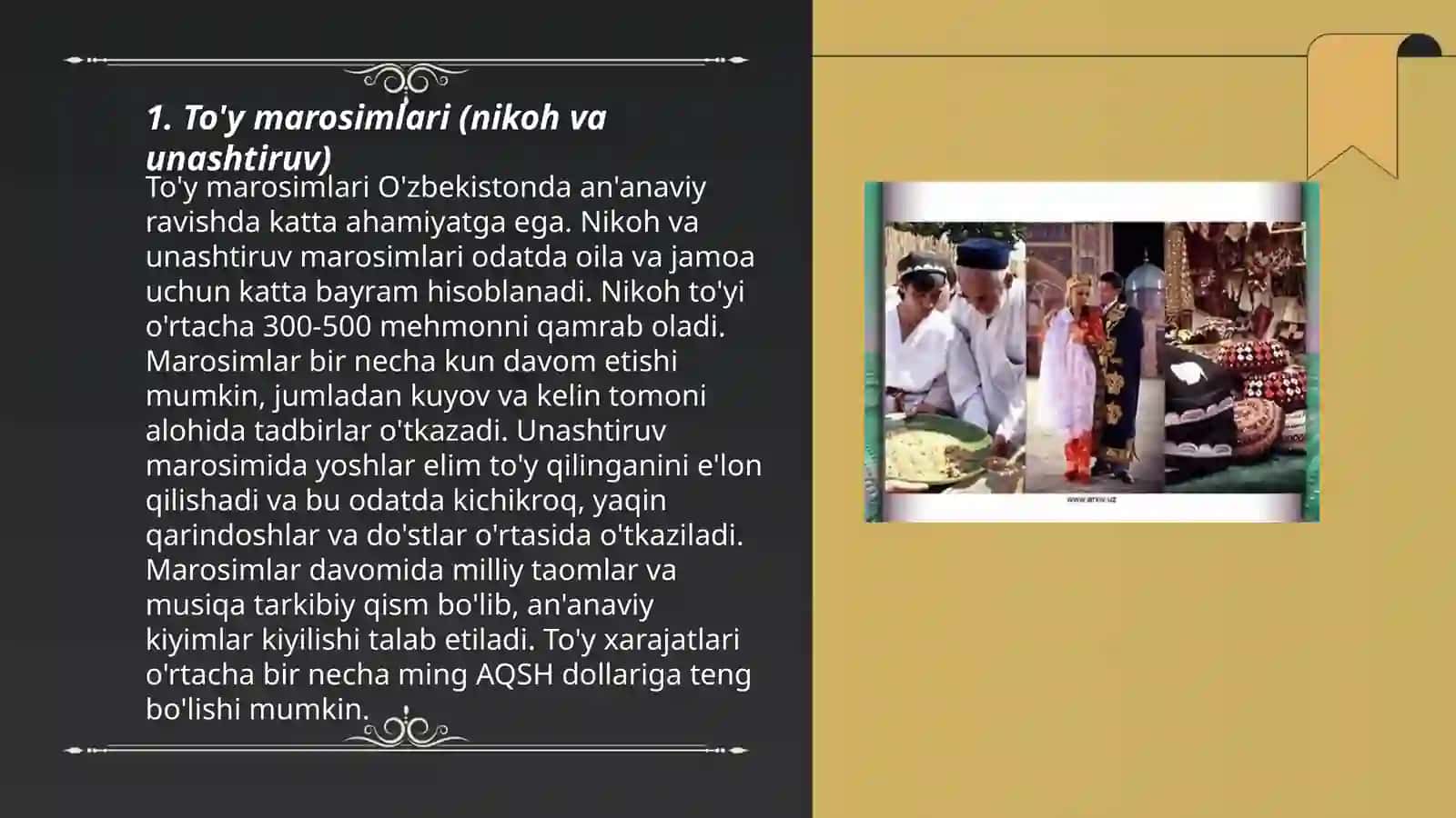 O‘zbek urf-odatlari va marosimlari, ularning turlari, mohiyati 3