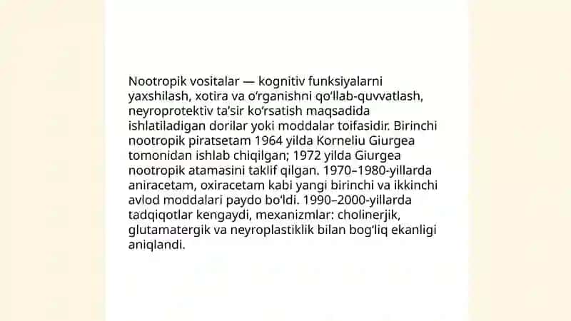 Nootrop vositalar. Analeptiklar 3