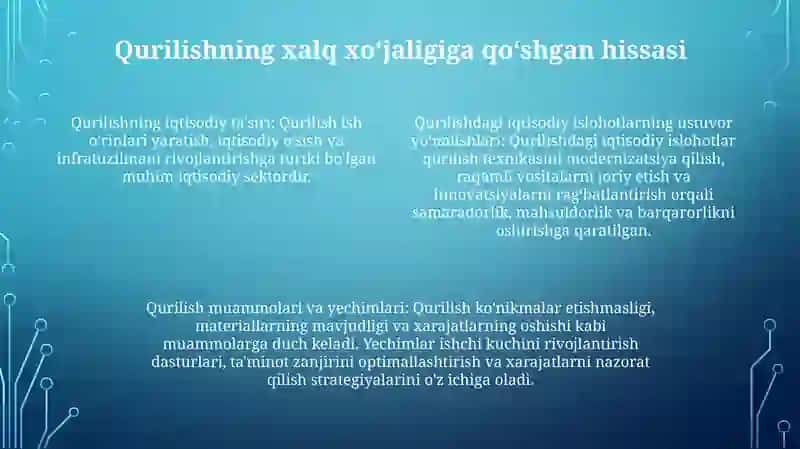 Qurulish-Milliy Iqtisodiyotning Muhim Tarmog'I Sifatida.Kapital Qurilishda Iqtisodiy Islohotlarni Asosiy Yo'Nalishlari Va Muammolari 3