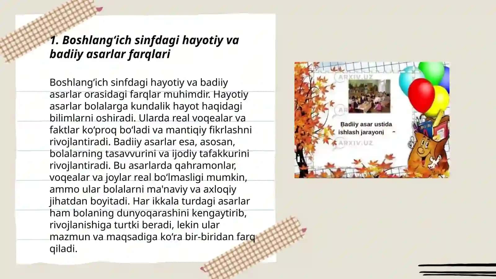Boshlangʻich sinf oʻqish darsliklaridagi asarlarda hayot voqeyligi va badiiy tasvir 3