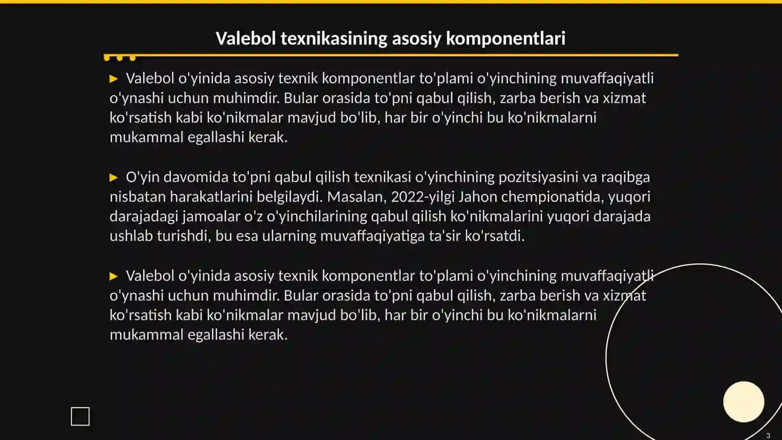 Valebol o'yin texnikasi va taktikasi tasnifi 3