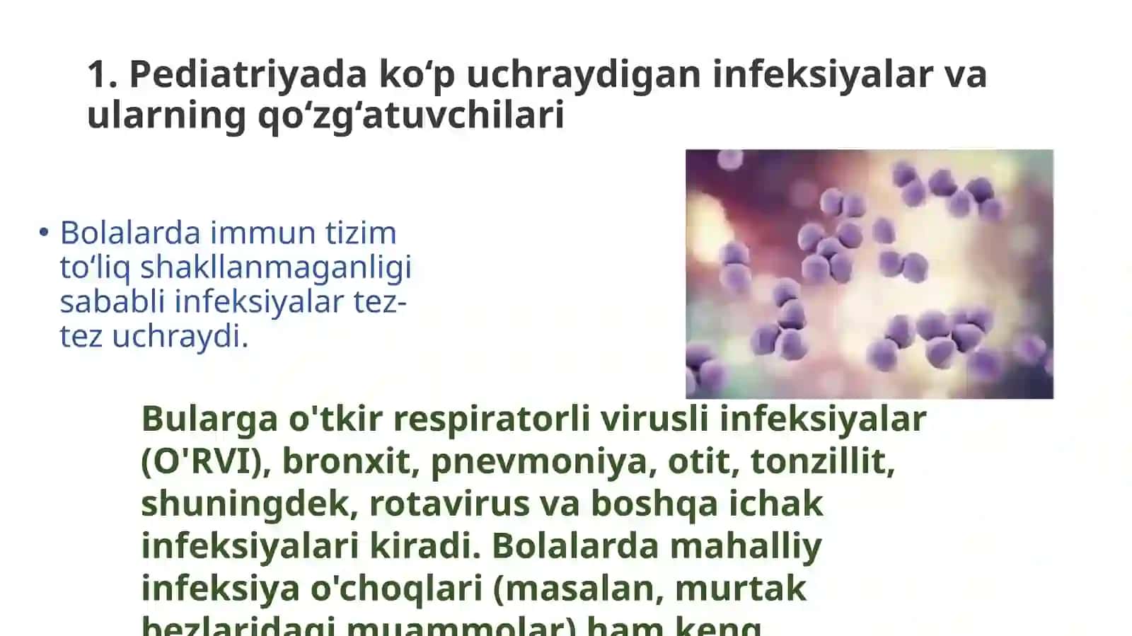 Pediatriyada ko‘p uchraydigan infeksiyalar va ularning qo‘zg‘atuvchilari 3