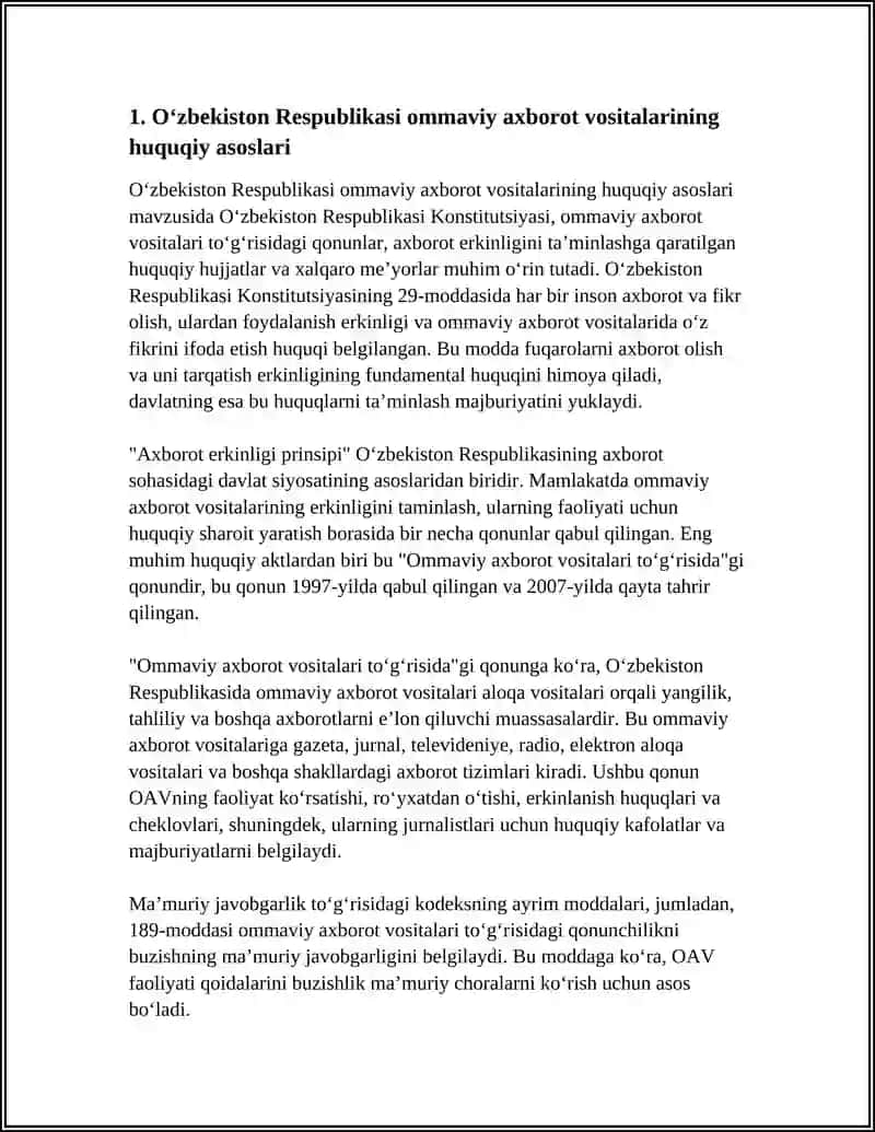 O'ZBEKISTON RESPUBLIKASIDA OMMAVIY AXBOROT VOSITALARINING FAOLIYATI 3