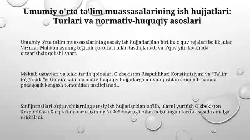 Umumiy oʻrta taʼlim muassalari ish hujjatlari bilan tanishish va tahlil qilish 3
