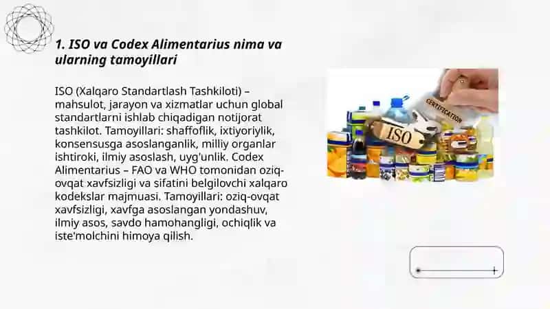 Xalqaro standartlar (ISO, Codex Alimentarius) va ularning Qishloq xo'jaligidagi ahamiyati 3