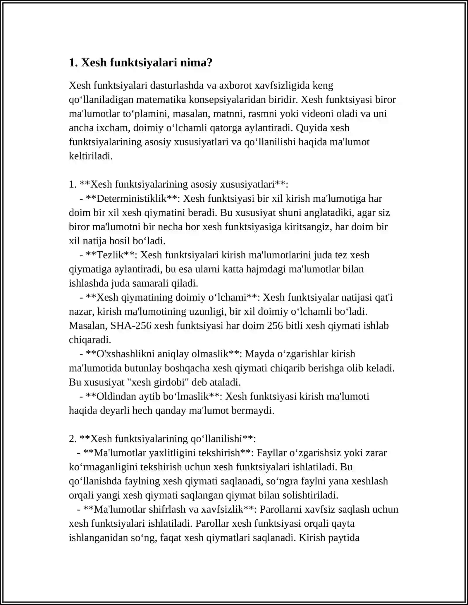 XESH FUNKSIYALAR(HASH FUNCTION- DIVISION METHOD,MULTIPLICATION METHOD,UNIVERSAL HASHING) 3