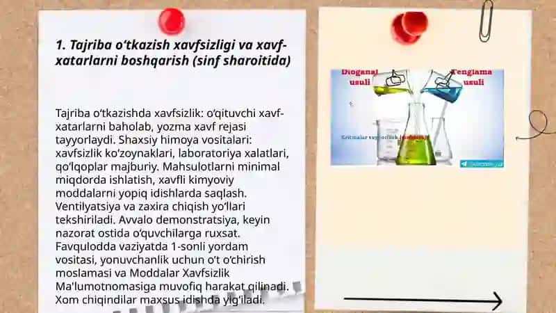 Dastlabki kimyoviy tushunchalar va qonunlar mavzusi bo‘yicha tajribalar o‘tkazish metodikasi 3