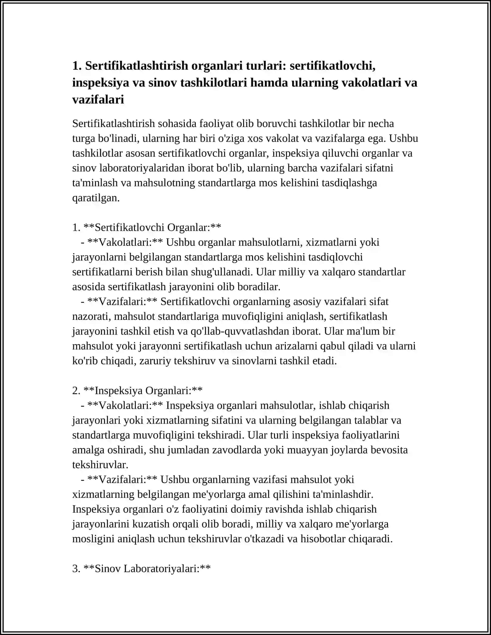 SERTIFIKATLASHTIRISH SOHASIDA FAOLIYAT OLIB BORUVCHI TASHKILOTLAR VA ULARNING VAKOLATLARI VA VAZIFALARI 3