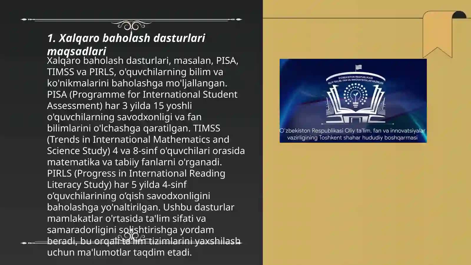 Xalqoro baholash dasturlarining maqsadi, mazmun sohalari hamda topshiriqlari, ularni baholash mezonlari 3