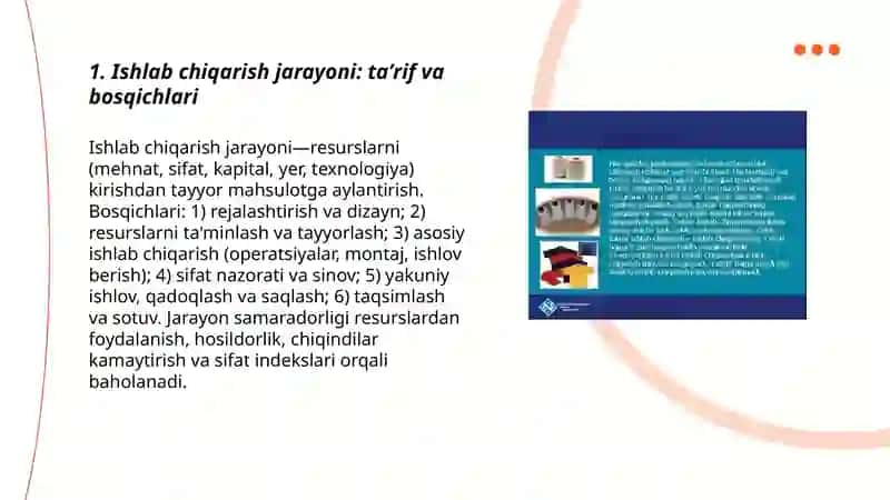 ISHLAB CHIQARISH JARAYONI, UNING NATIJALARI VA SAMARADORLIGI 3