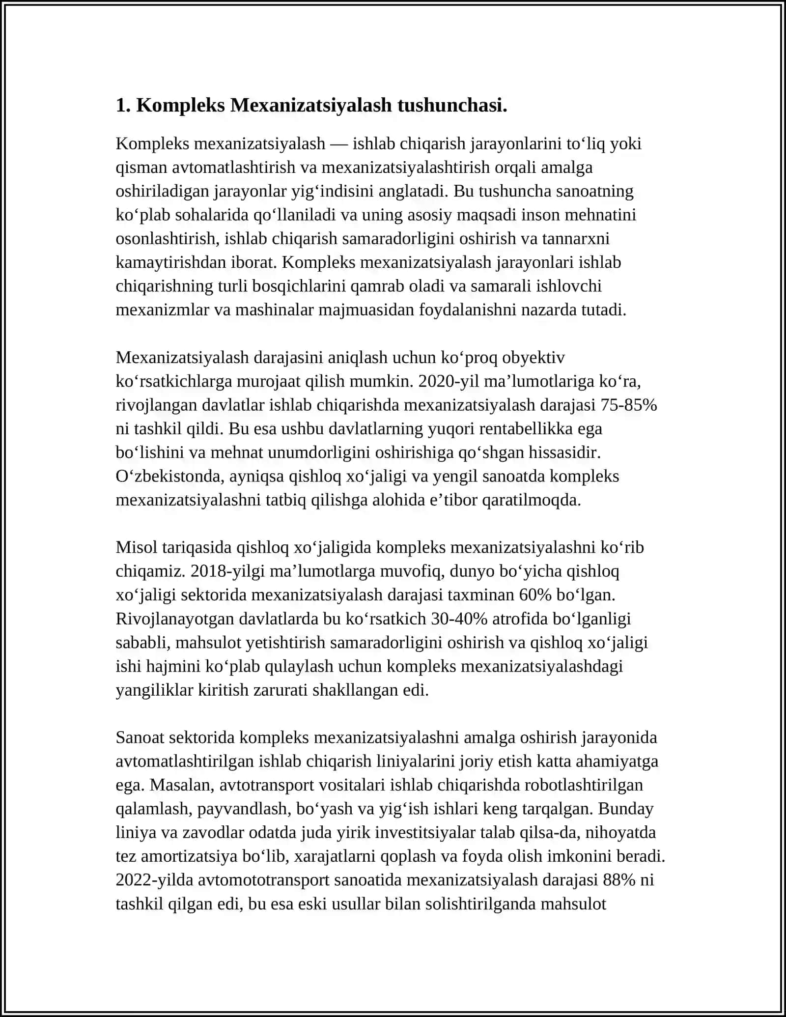 KOMPLEKS MEXANIZATSIYALASH TARKIBINI TASHKIL QILISH BO’YICHA ASOSIY QOIDALAR VA KOMPLEKS MEXANIZATSIYALASH TARKIBI TASNIFLARI 3