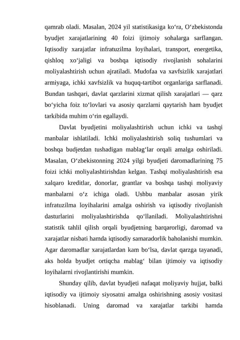 Davlat byudjeti haqida tushunchaga uning tarkibi va uning moliyalashtirish manbalarini statistik o`rganish 3