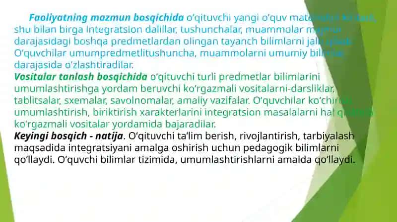 Ta’lim jarayonida integratsiyalashgan darslarni tashkil etish. Boshlang’ich sinflarda integratsiyalashgan darslarni rejalashtirish 3