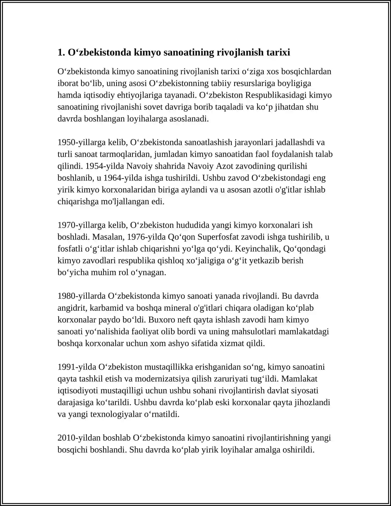 Oʻzbekistonda kimyo sanoatining rivojlanish tarixi 3