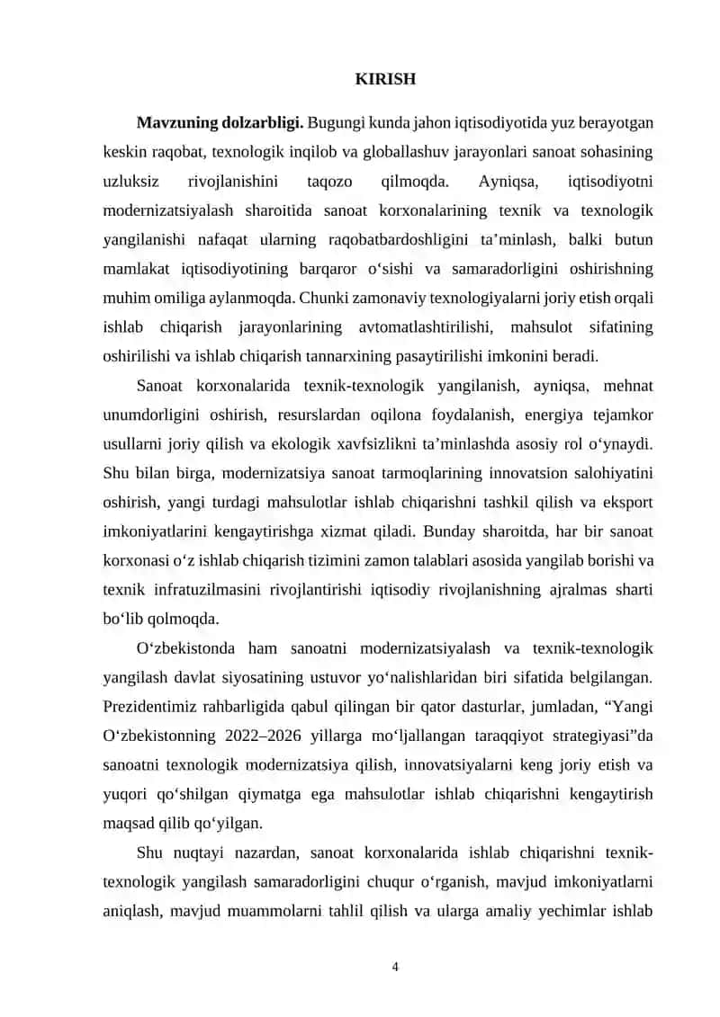 IQTISODIYOTNI MODERNIZASIYALASH SHAROITIDA SANOAT KORXONALARIDA ISHLAB CHIQARISHNI TEXNIK-TEXNOLOGIK YANGILASH SAMARADORLIGI 3
