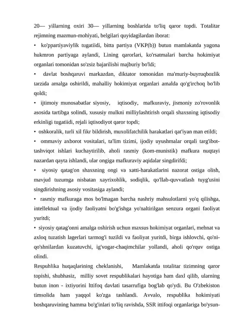O'zbekistonda Mustabid Ma'muriy Buyruqbozlik Tizimini Shakllanishi 3