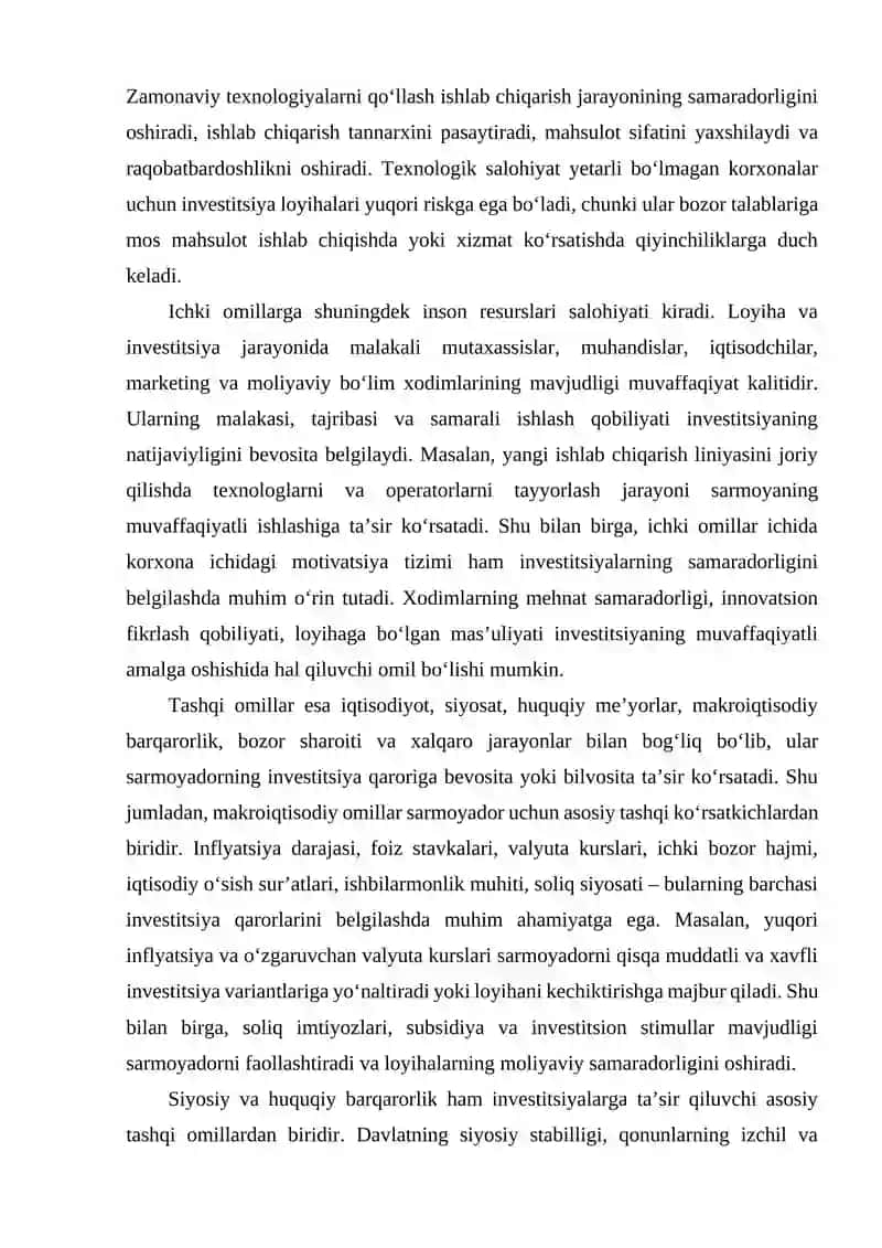 Investitsiyalarga ta’sir qiluvchi asosiy omillar 3