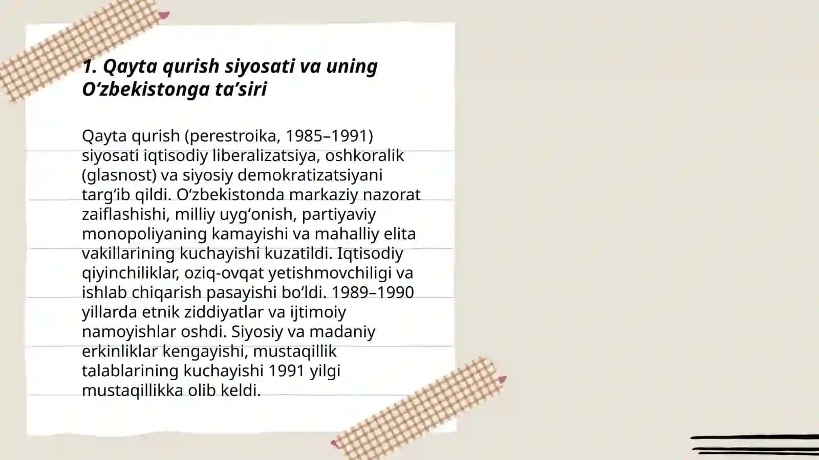 Qayta qurish siyosati va uning Oʻzbekistonga taʼsiri 3